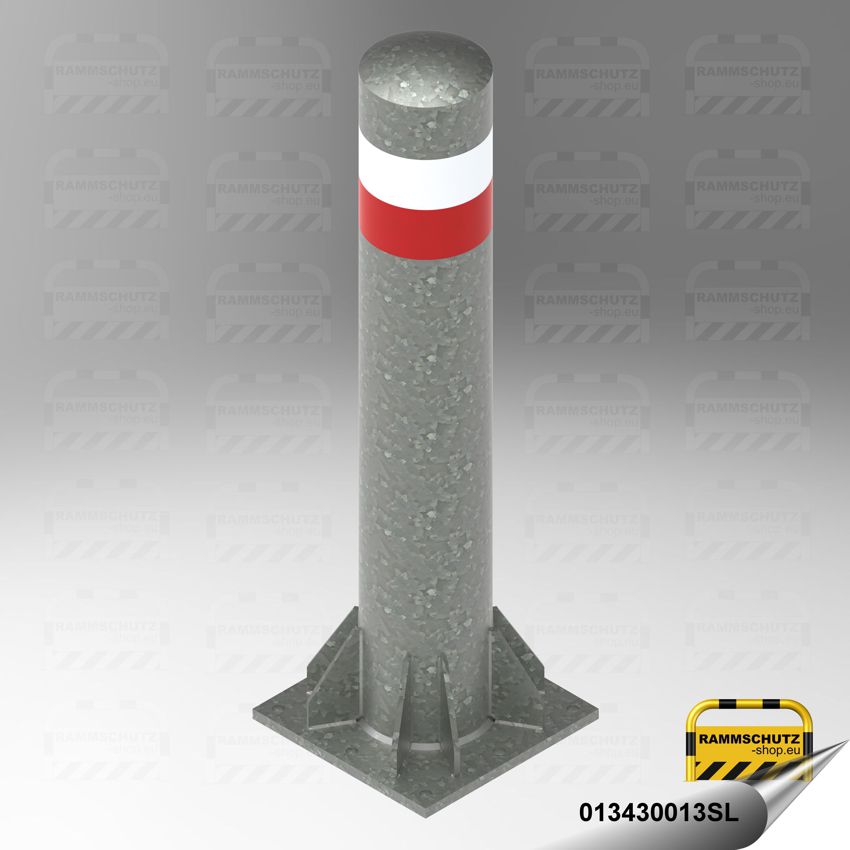 Rammschutz-Shop LKW-Poller | 34 kN | Ø219 mm | Höhe 1300 mm | Feuerverzinkt | Reflex-rot/weiß | Aufdübeln 1 LKW-Rammschutzpoller geprüft nach VdTÜV-MB 965, Prüflast 34 kN