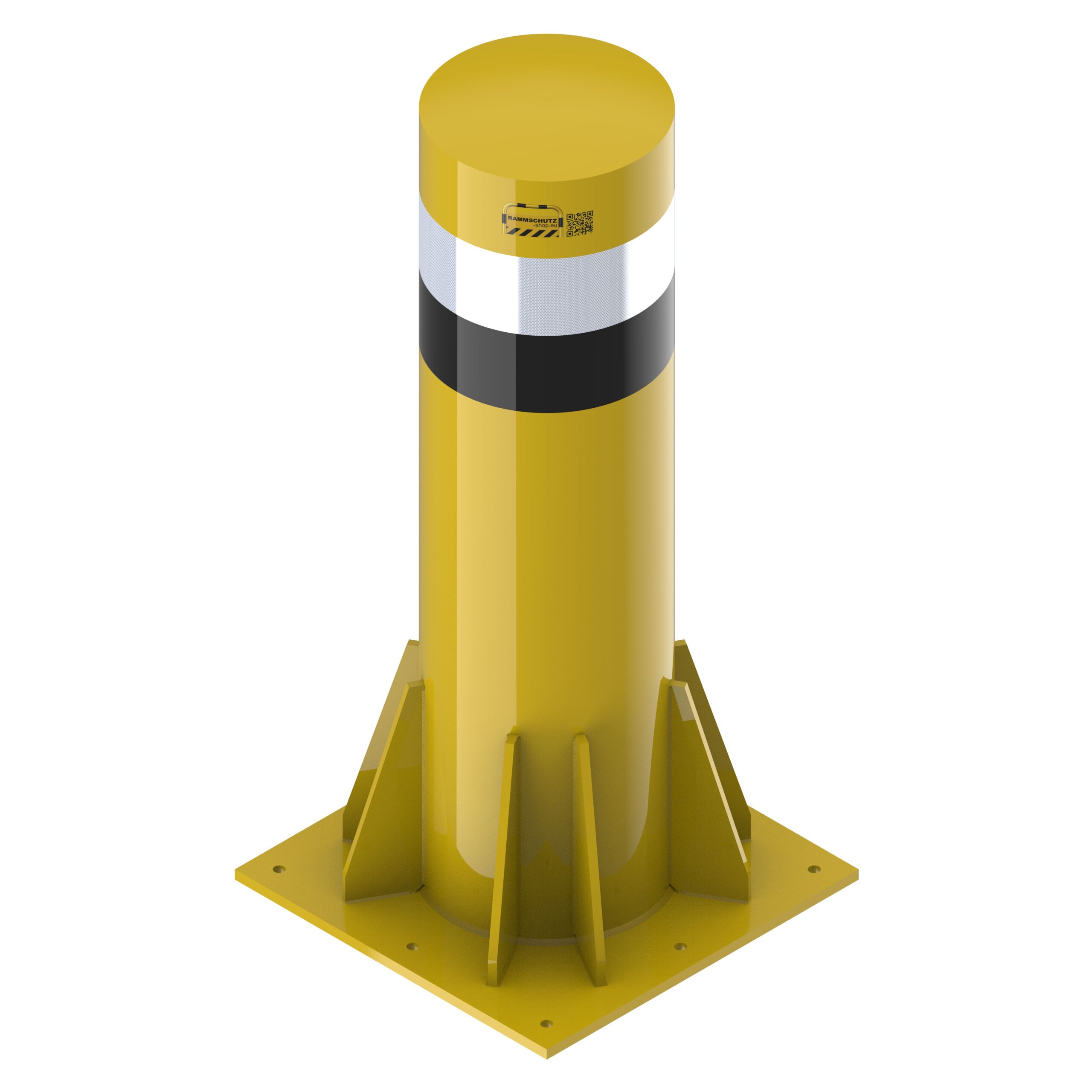 Rammschutz-Shop LKW-Poller | 64 kN | 40 t | Ø406 mm | Höhe 1500 mm | gelb/schwarz/Reflex-weiß | Aufdübeln 1 Rammschutz LKW Poller geprüft nach VdTÜV-MB 965-3 Prüflast 64 kN gelb-schwarz