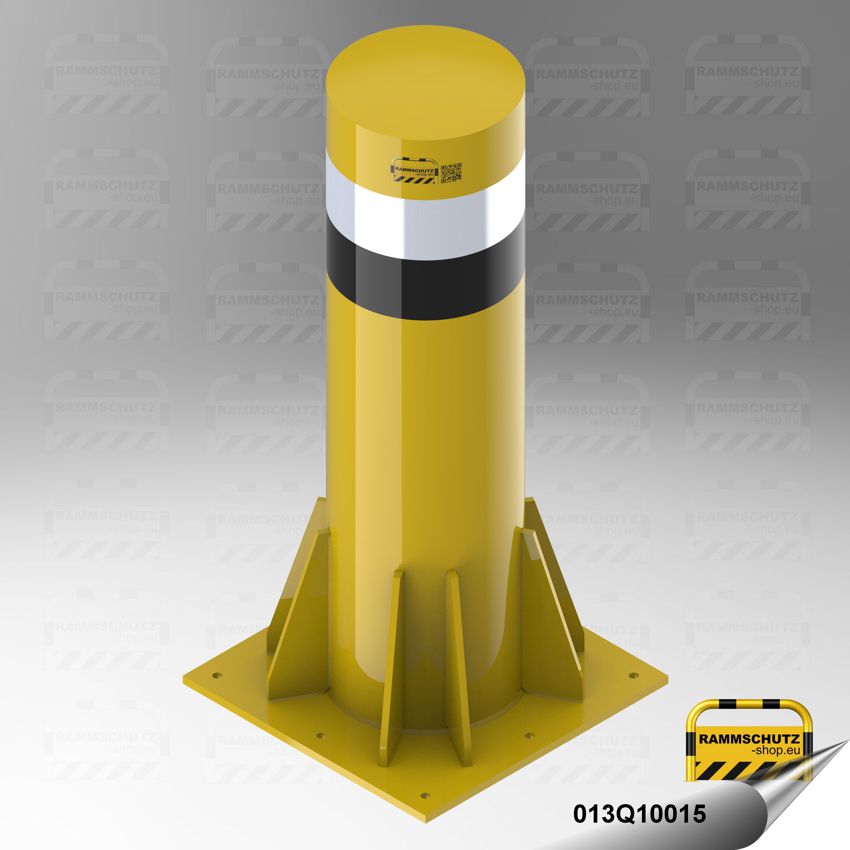 Rammschutz-Shop LKW-Poller | 64 kN | 40 t | Ø406 mm | Höhe 1500 mm | gelb/schwarz/Reflex-weiß | Aufdübeln 1 Rammschutz LKW-Poller geprüft nach VdTÜV-MB 965, Prüflast 64 kN, gelb/schwarz