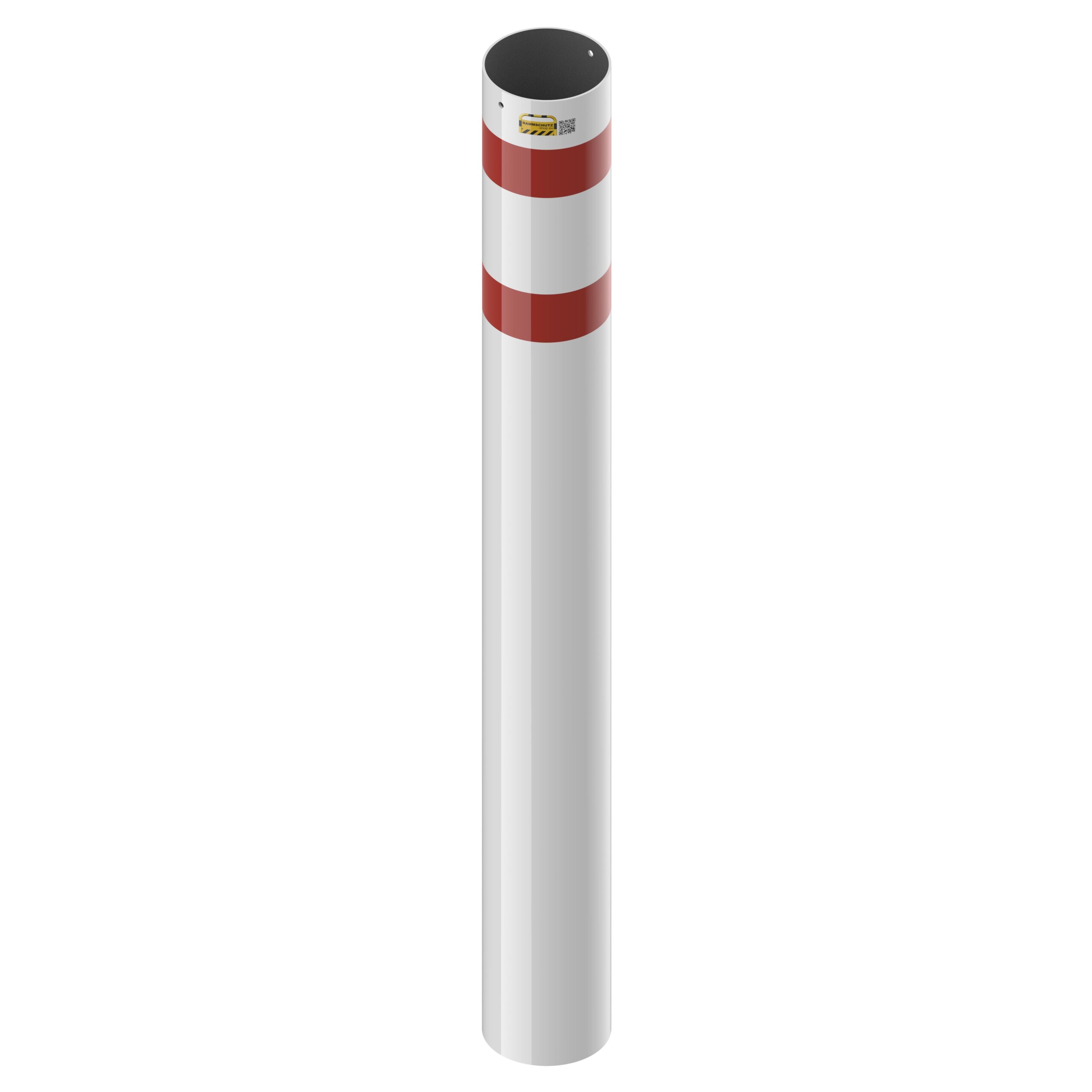 Rammschutz LKW-Poller | 64 kN | 40 t | FL1 | Ø219 mm | HüF 1300 mm | FVZ | weiß/rot | Einbetonieren 1 Rammschutz LKW Poller geprüft nach VdTÜV-MB 965-3 Prüflast 64 kN weiss-rot