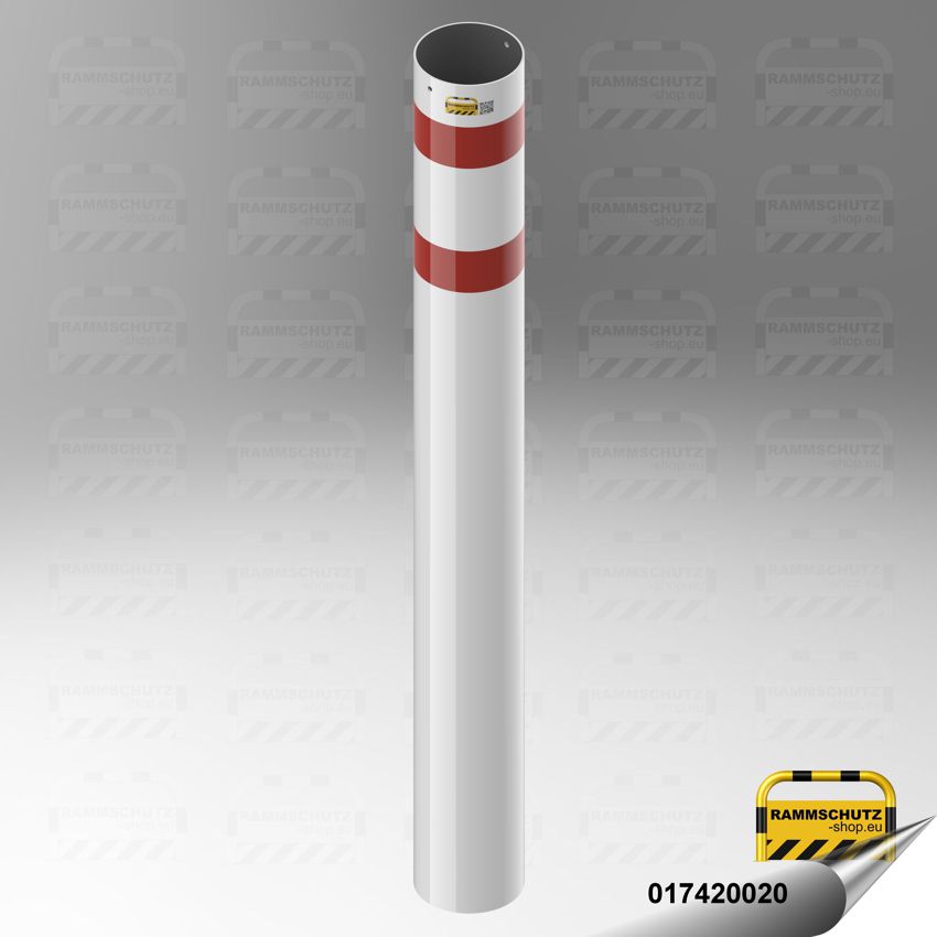 Rammschutz-Shop LKW-Poller | 40 kN | 20 t | Ø219 mm | HüF 1300 mm | FVZ | weiß/rot | Einbetonieren 1 Rammschutz LKW-Poller geprüft nach VdTÜV-MB 965, Prüflast 40 kN