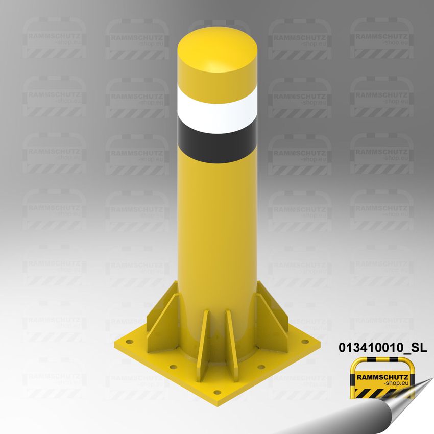 Gelb/schwarzer Schwerlast-Rammschutz-Pfosten zum Aufdübeln aus Stahlrohr Ø219 mm, H1000 mm