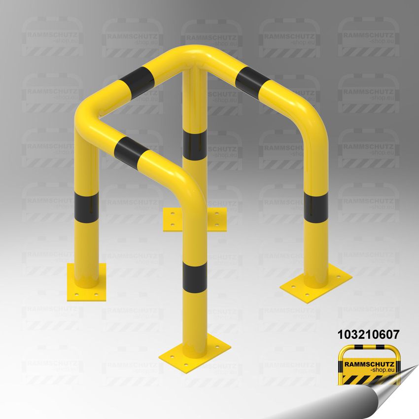 Gelb/schwarzer Rammschutz-U-Winkel aus Stahlrohr Ø76mm, U600/600/600 x H650 mm