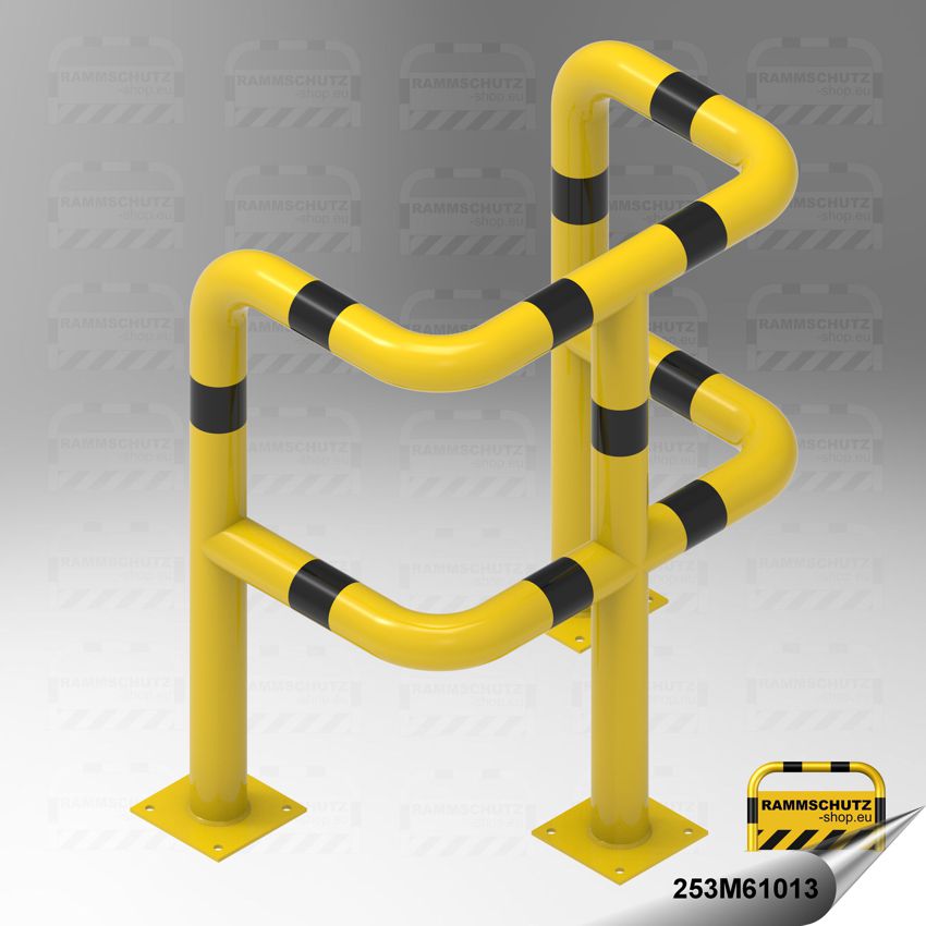 Rammschutz-U-Winkel | Ø102 mm | U650/1000/650 X H1250 mm | gelb/schwarz | Aufdübeln 1 Gelb/schwarzer Rammschutz-U-Winkel Ø102 mm U650/1000/650 X H1250 mm